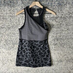 Lululemon Tank‎ Top Womens 8 Black Gray Asymmetrical Racerback Camo Leopard Yoga